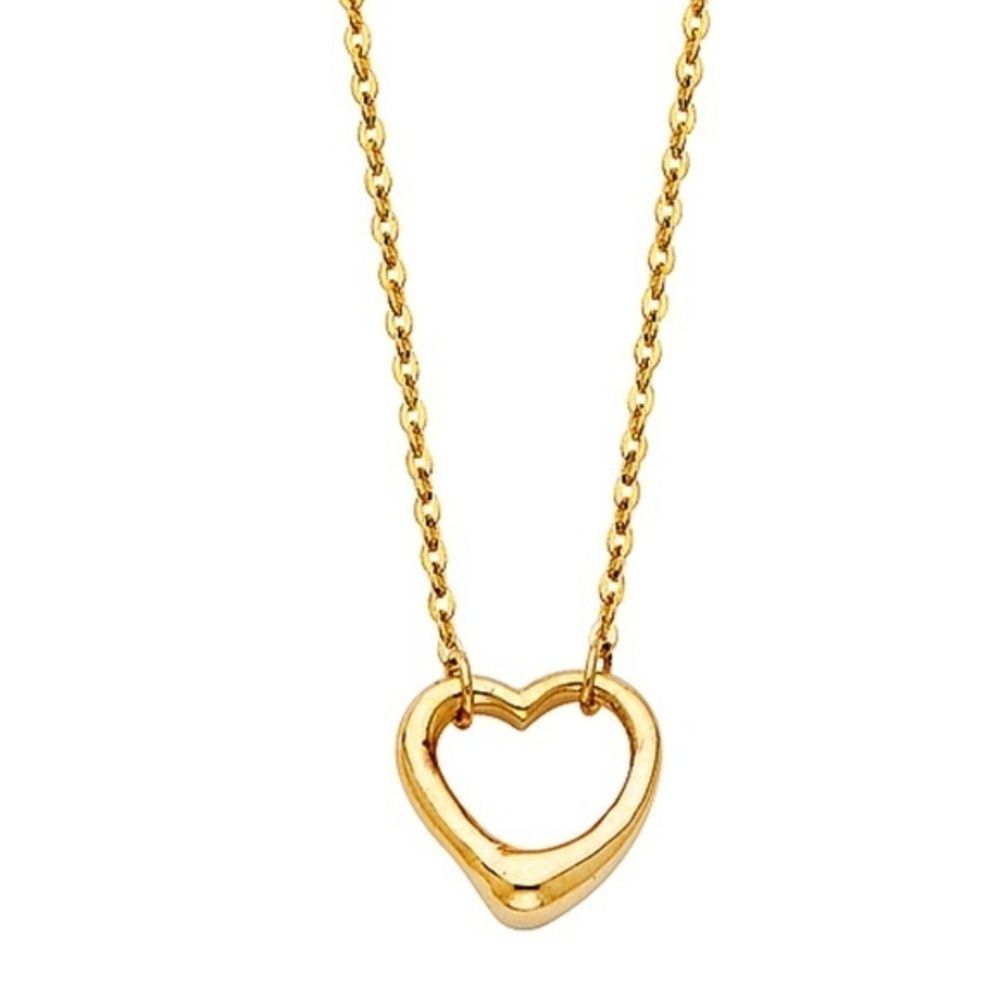 14k solid yellow gold open heart Pendant Necklace